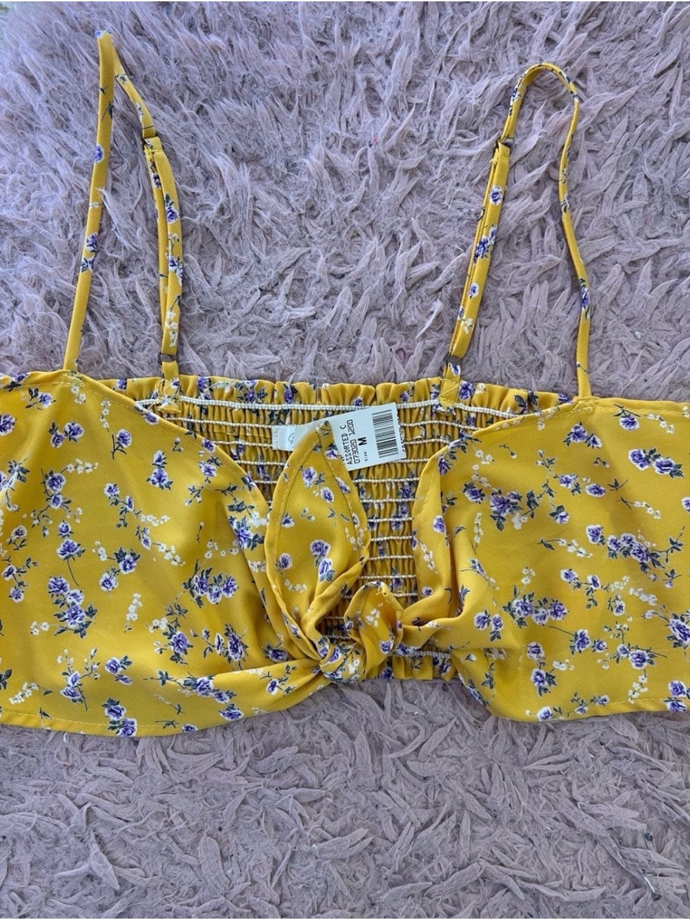 Yellow Floral Tie-Front Crop Top with Adjustable Straps